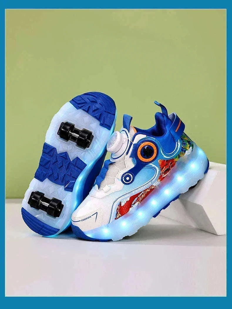Kids LED Roller Sneakers with Luminous Lights and Hidden Wheels-YQ-188-Red / 29