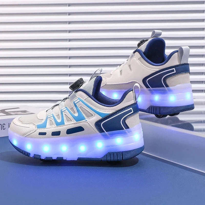 Kids LED Roller Sneakers with Luminous Lights and Hidden Wheels-YQ-188-Red / 29
