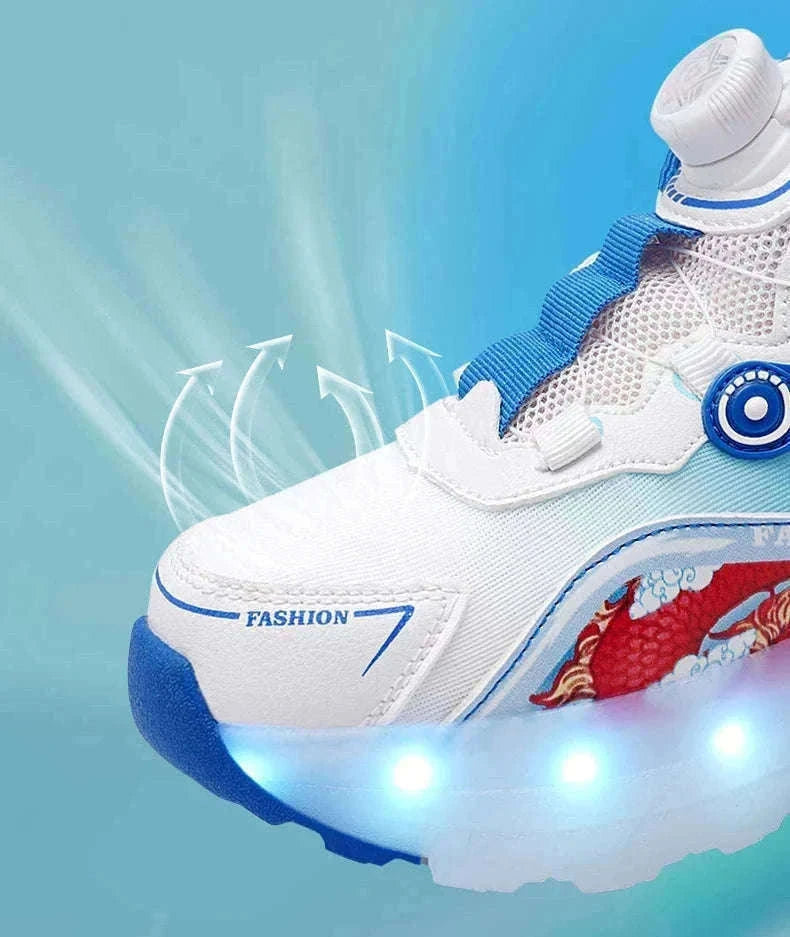 Kids LED Roller Sneakers with Luminous Lights and Hidden Wheels-YQ-188-Red / 29