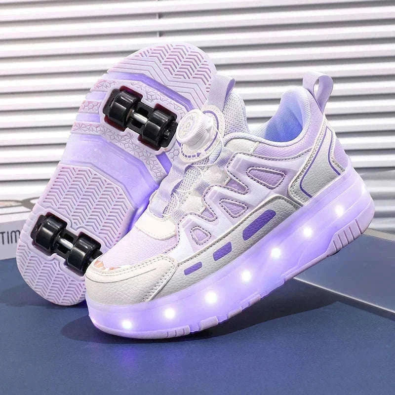 Kids LED Roller Sneakers with Luminous Lights and Hidden Wheels-YQ-188-Red / 29