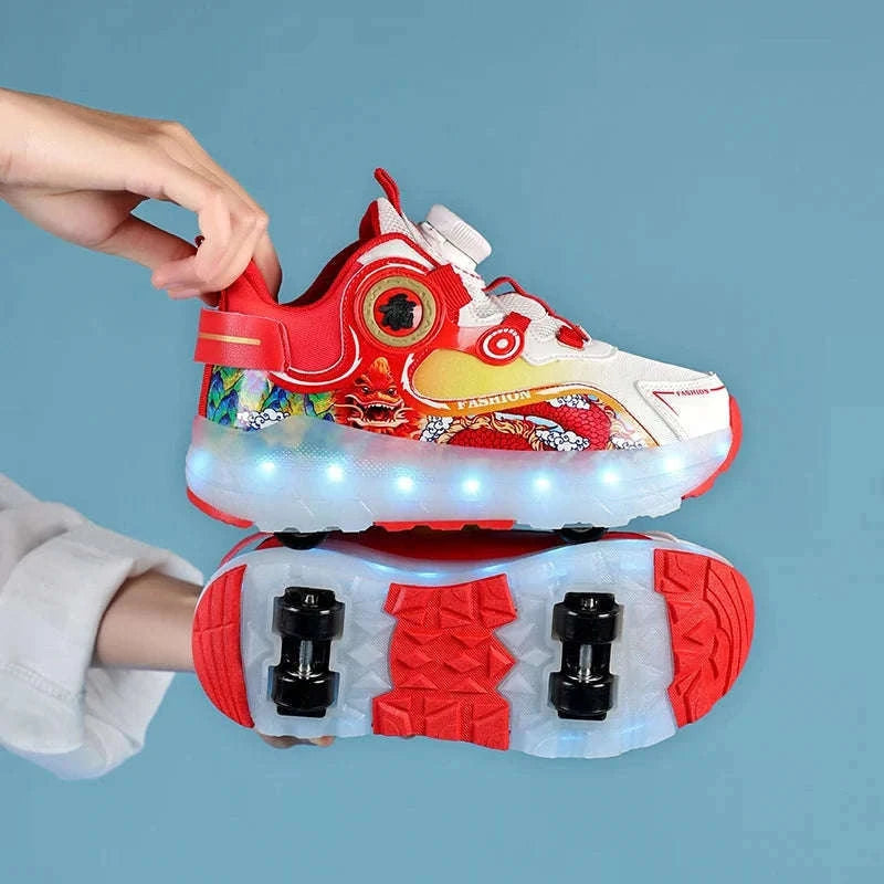 Kids LED Roller Sneakers with Luminous Lights and Hidden Wheels-YQ-188-Red / 29