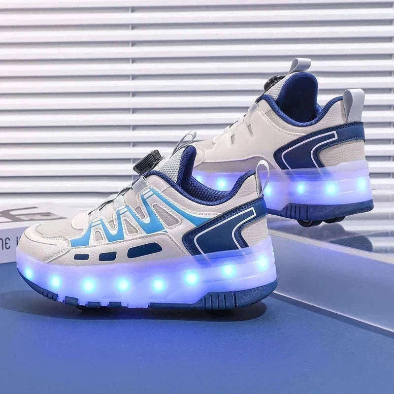 Kids LED Roller Sneakers with Luminous Lights and Hidden Wheels-YQ-188-Red / 29