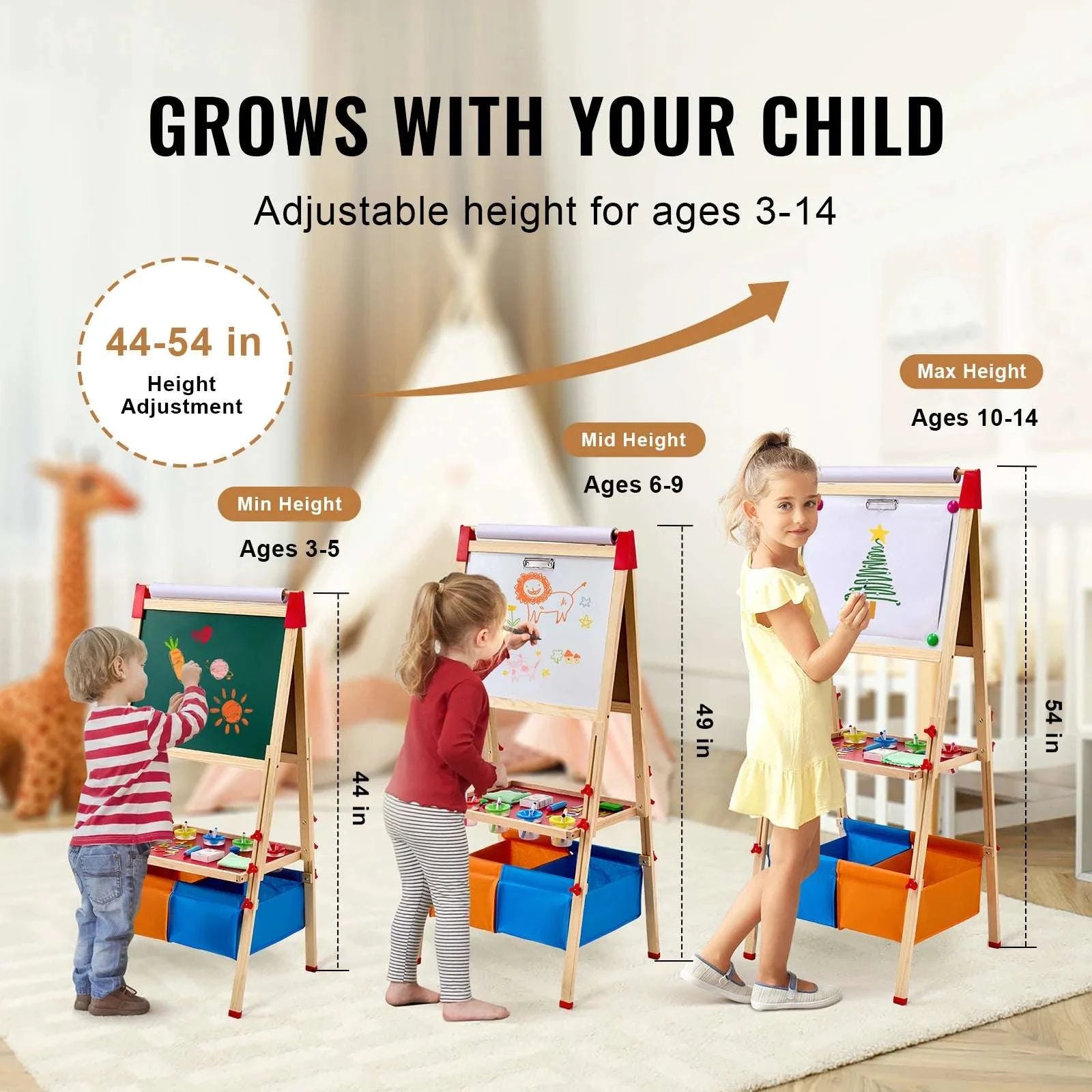 Kids Magnetic Art Easel Drawing Board with Adjustable Height Set-1PC / United States