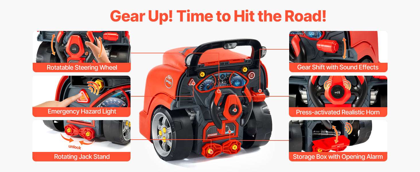 Kids Mechanic Truck Engine Toy Set with Tools, Lights & Sounds (60pcs)-Red / france