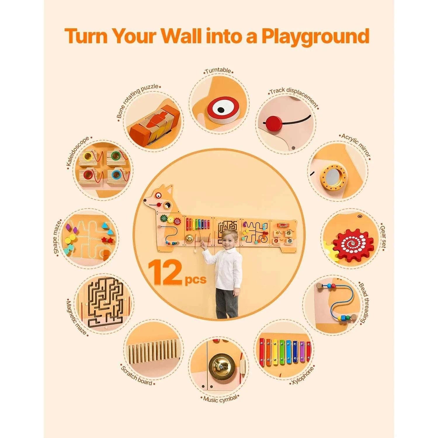 Kids Montessori Wall Busy Board – 12 Activity Sensory Panel-Puppy / United States