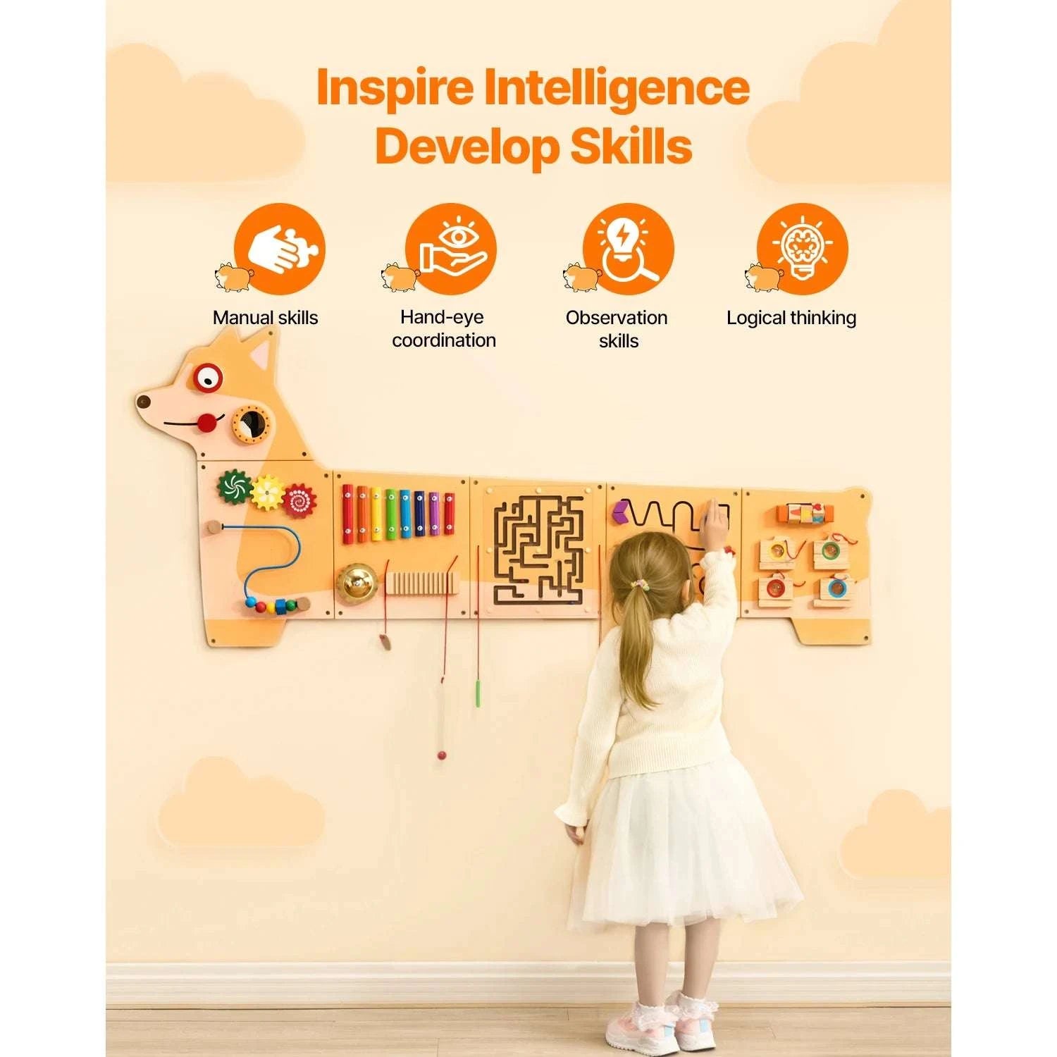 Kids Montessori Wall Busy Board – 12 Activity Sensory Panel-Puppy / United States