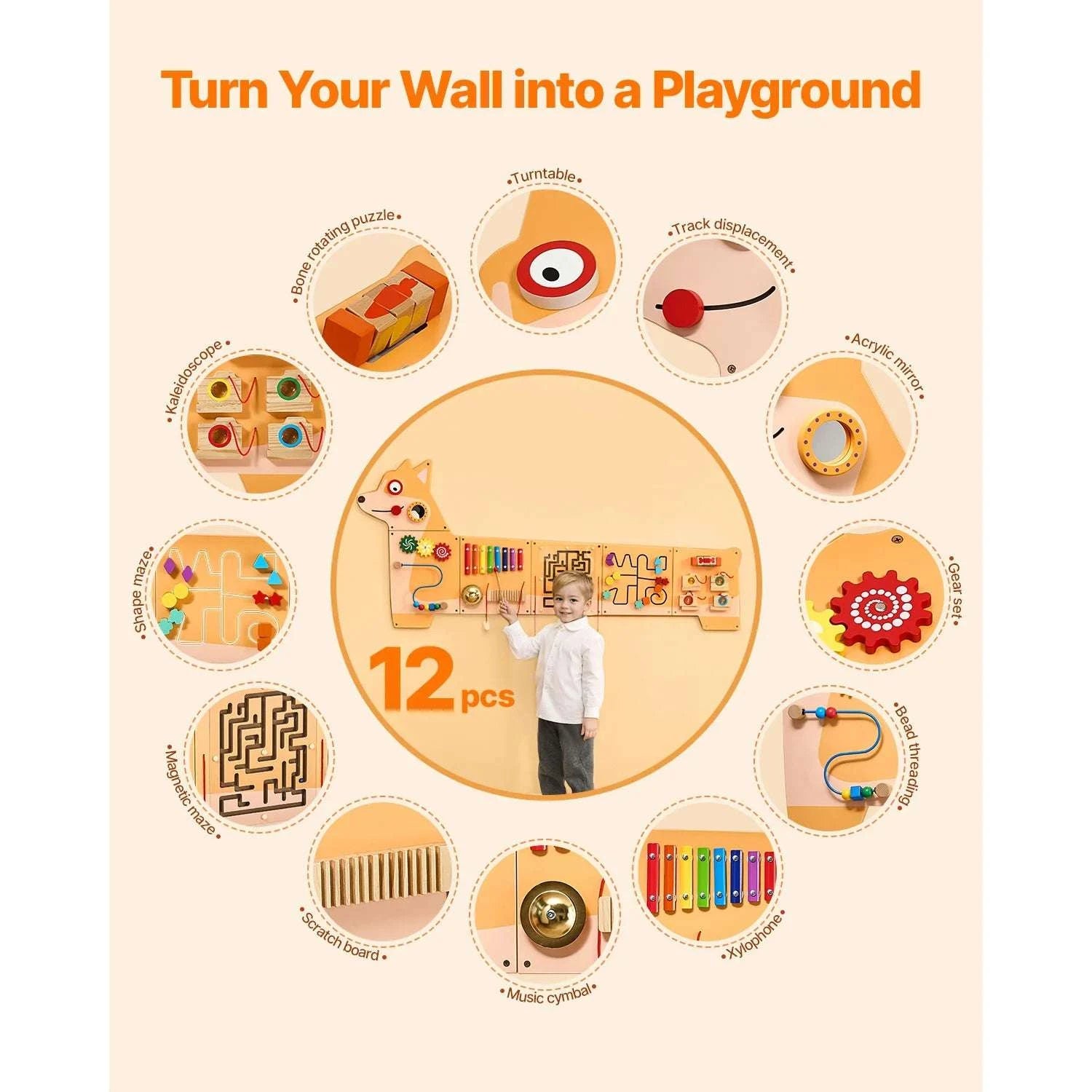 Kids Montessori Wall Busy Board – 12 Activity Sensory Panel-Puppy / United States