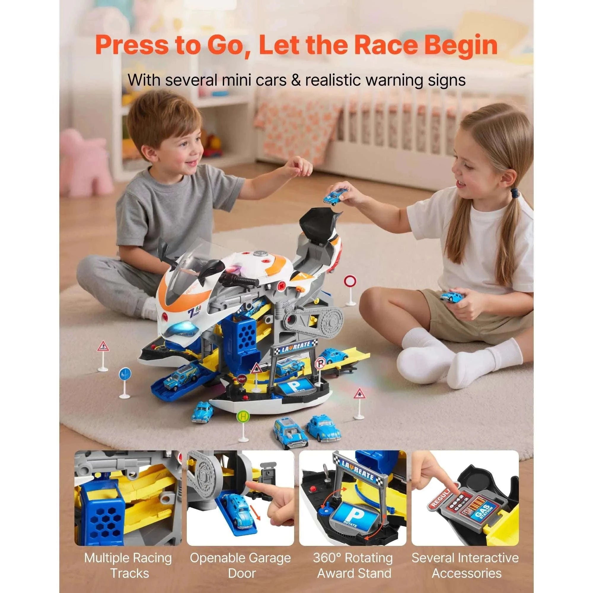 Kids Motorcycle Engine Toy Set with Lights, Sounds & 25 Pieces-Yellow / United States