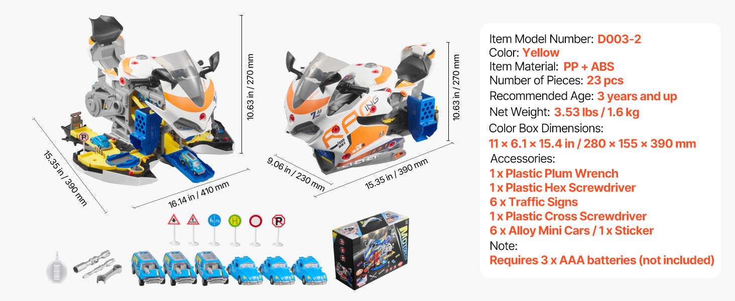 Kids Motorcycle Engine Toy Set with Lights, Sounds & 25 Pieces-Yellow / United States
