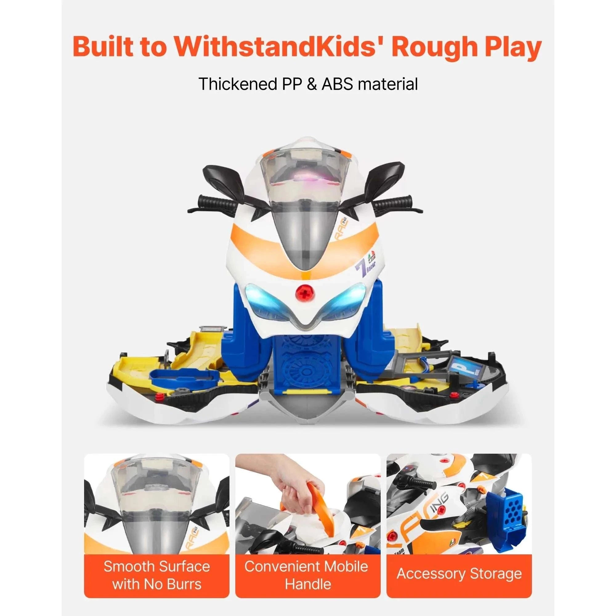 Kids Motorcycle Engine Toy Set with Lights, Sounds & 25 Pieces-Yellow / United States
