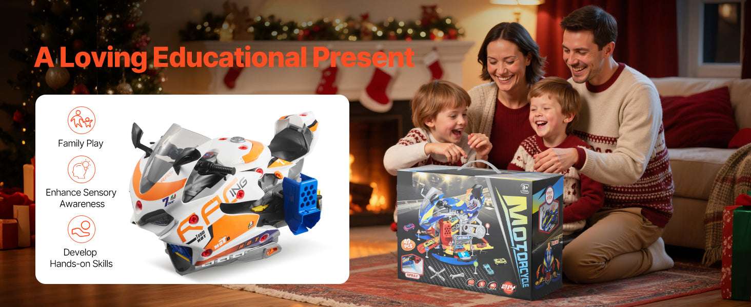 Kids Motorcycle Engine Toy Set with Lights, Sounds & 25 Pieces-Yellow / United States