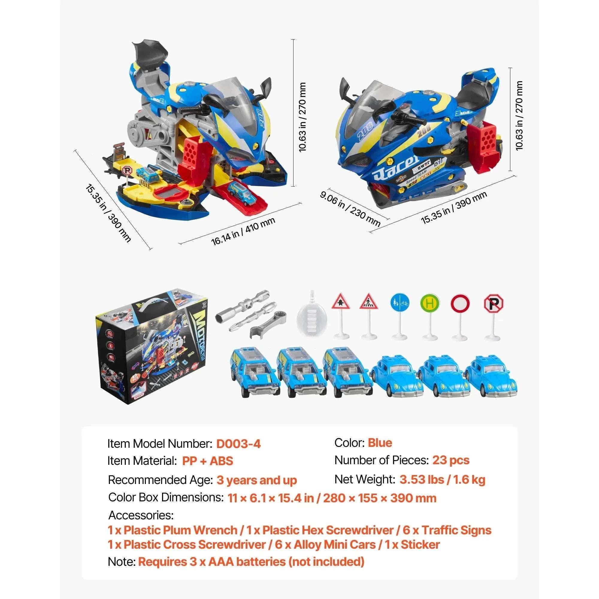 Kids Motorcycle Engine Toy Set with Lights, Sounds & 25 Pieces-Yellow / United States