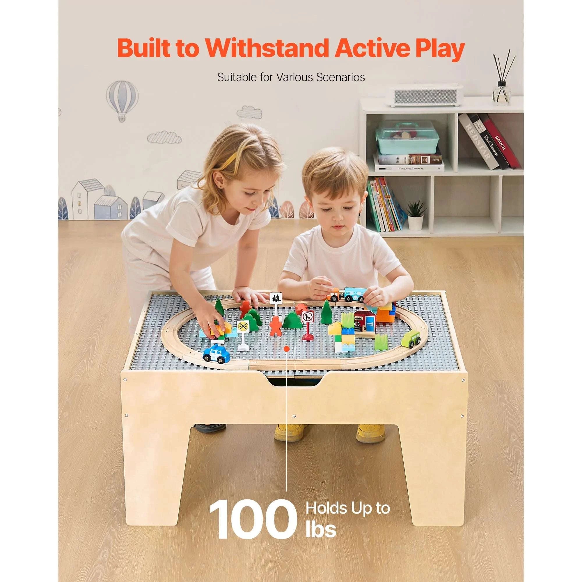 Kids Multi-Activity Play Table Set with 320 Pieces & Train Tracks-30.5x21.6x15.7in / United States