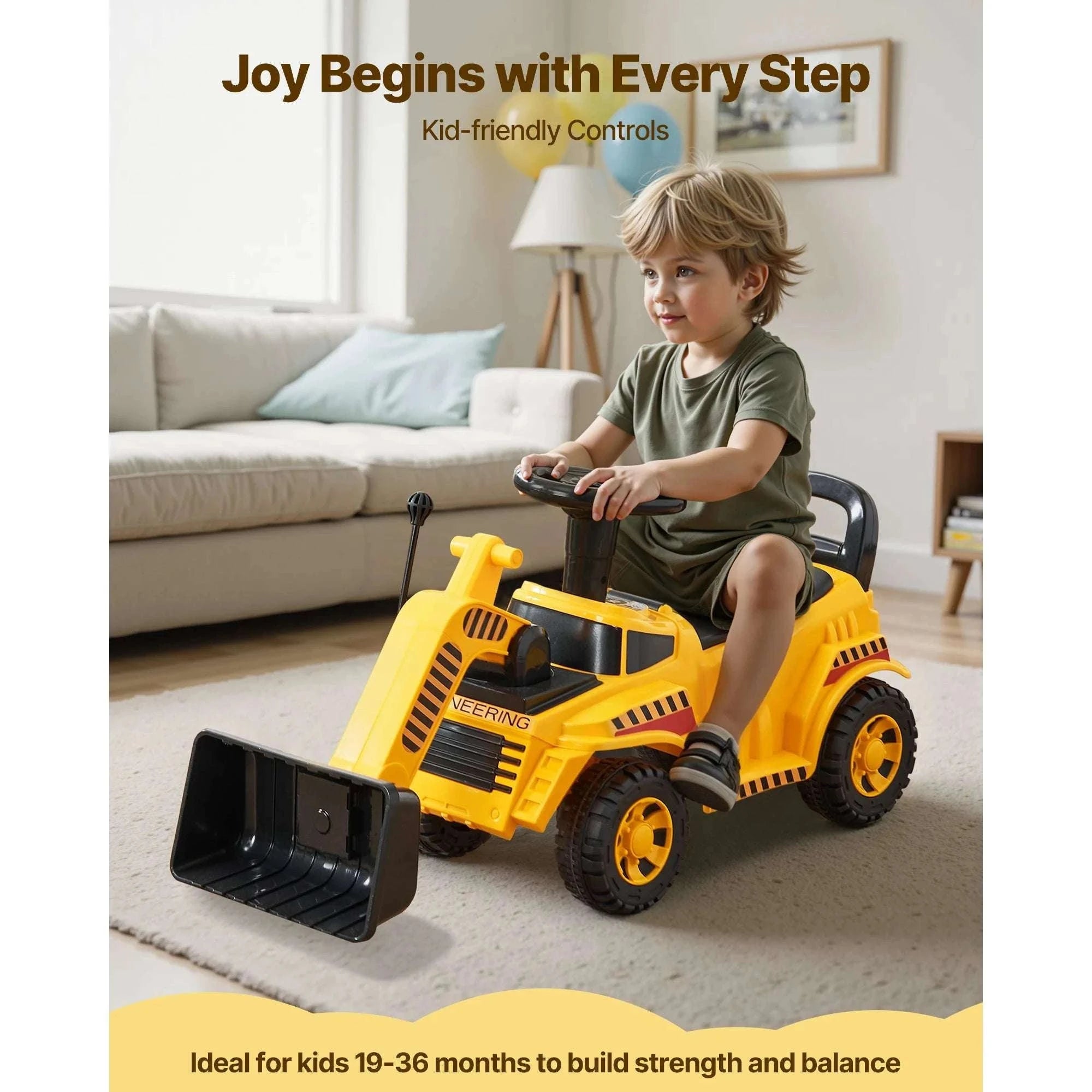 Kids Ride-On Excavator Toy with Storage & Foot-to-Floor Drive-Yellow / United States