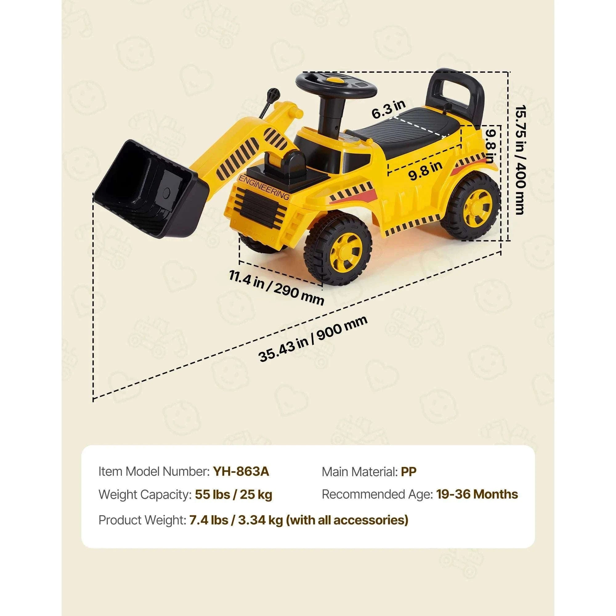 Kids Ride-On Excavator Toy with Storage & Foot-to-Floor Drive-Yellow / United States
