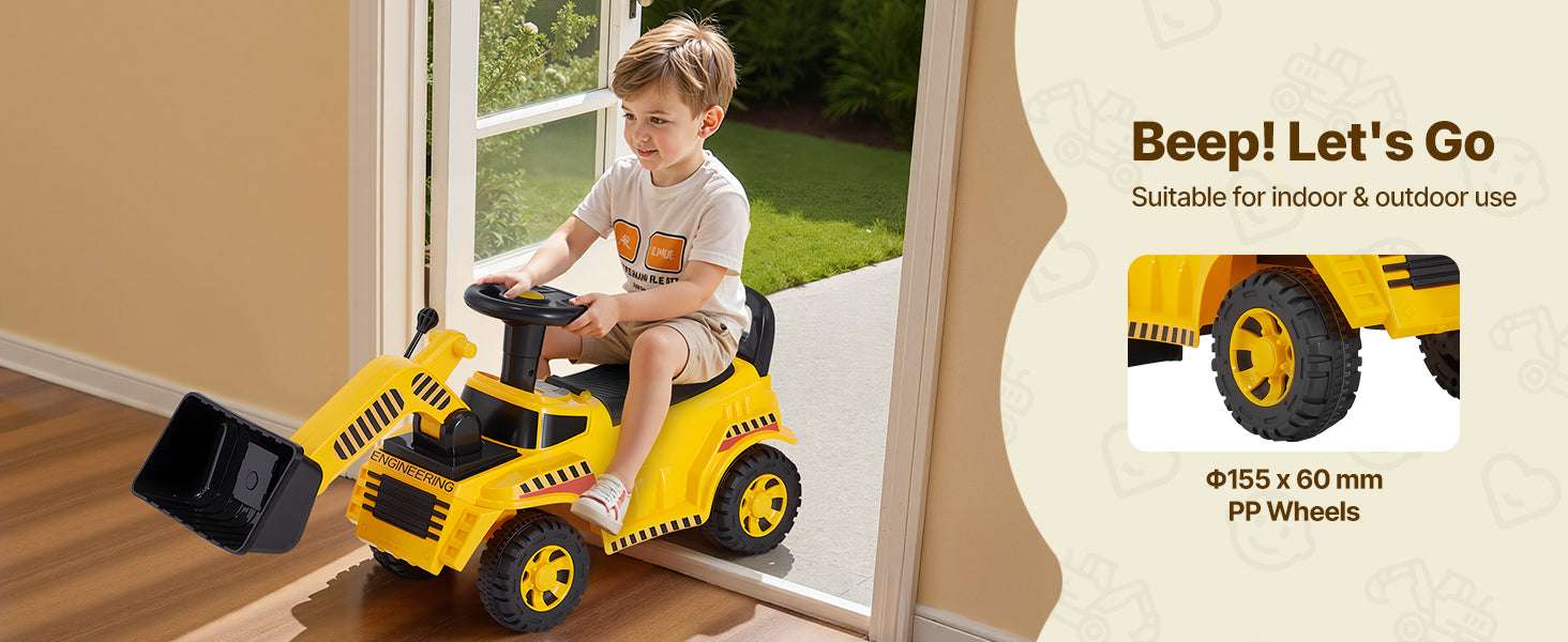 Kids Ride-On Excavator Toy with Storage & Foot-to-Floor Drive-Yellow / United States