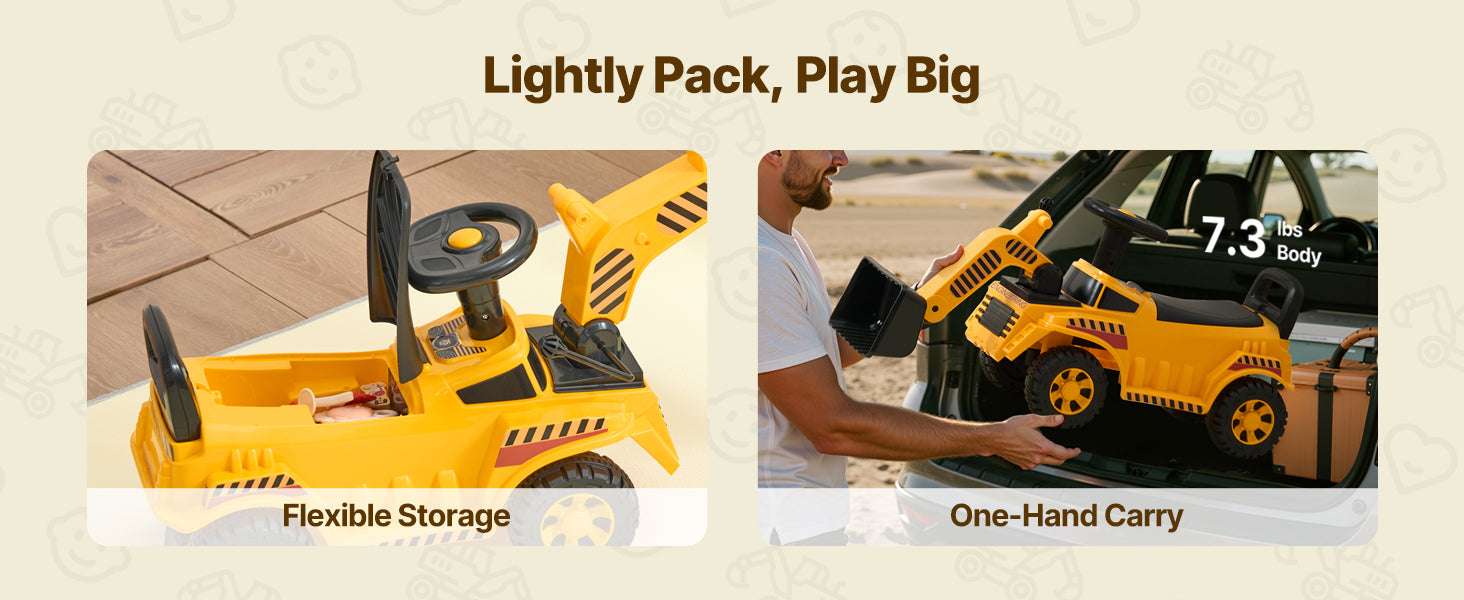 Kids Ride-On Excavator Toy with Storage & Foot-to-Floor Drive-Yellow / United States
