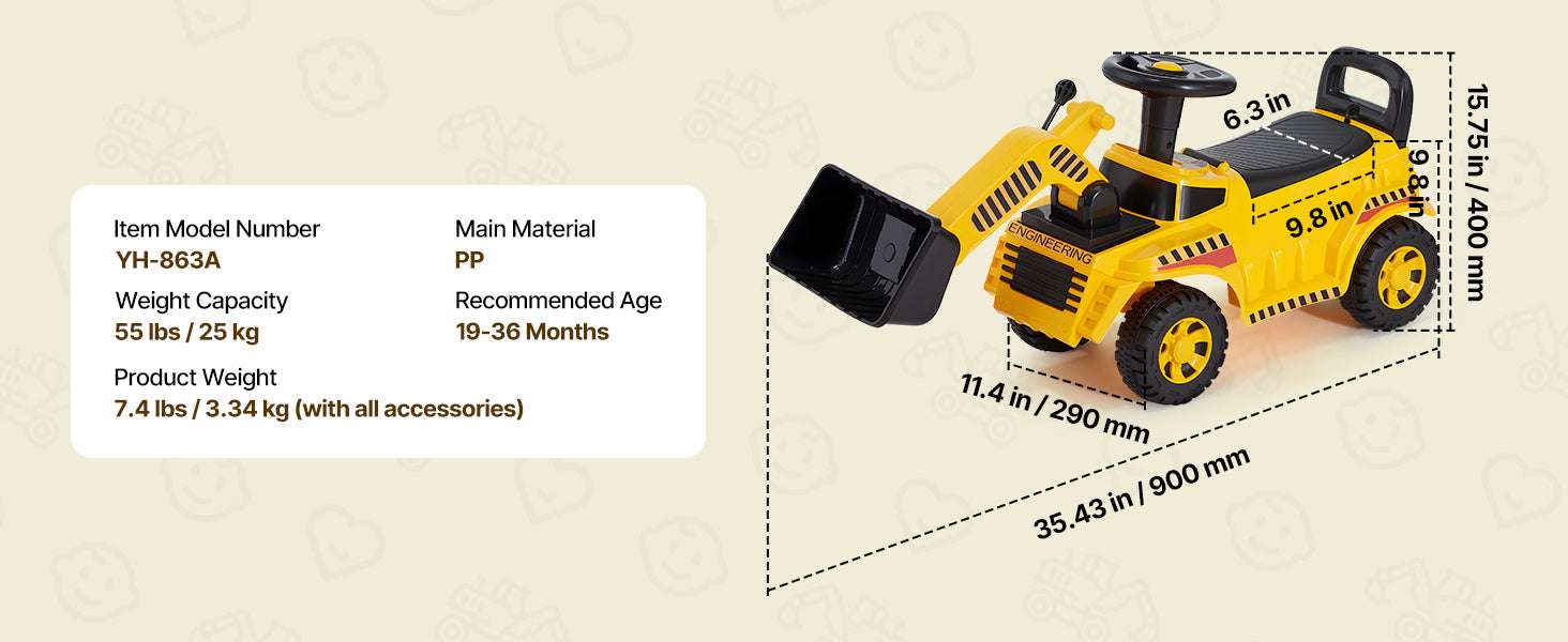 Kids Ride-On Excavator Toy with Storage & Foot-to-Floor Drive-Yellow / United States