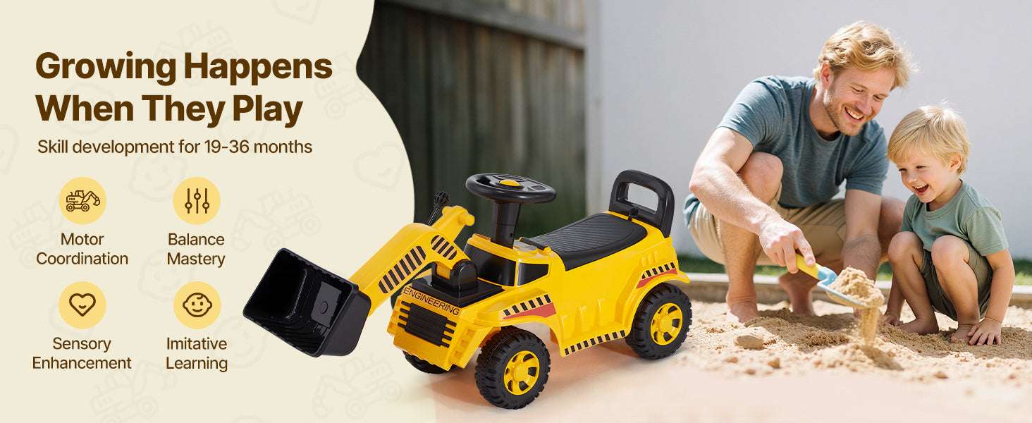 Kids Ride-On Excavator Toy with Storage & Foot-to-Floor Drive-Yellow / United States