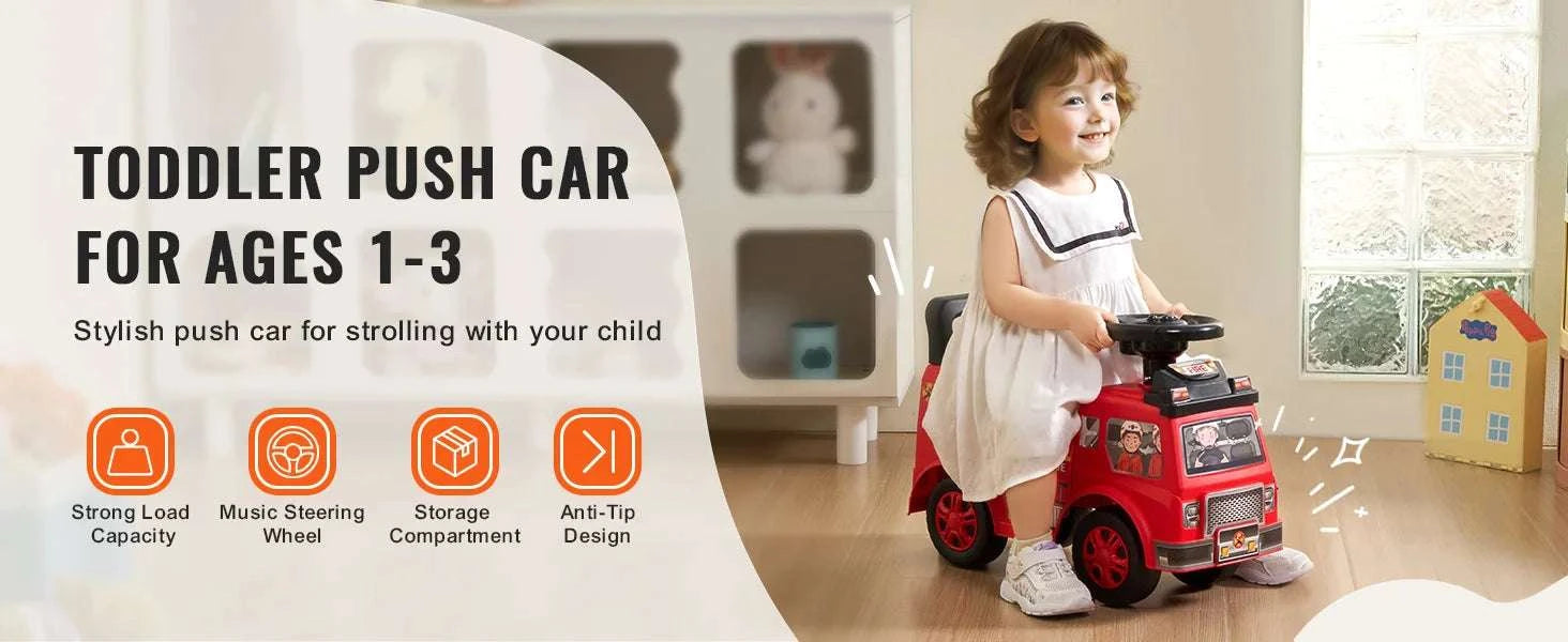 Kids Ride On Push Car with Music & Storage Seat for Toddlers-