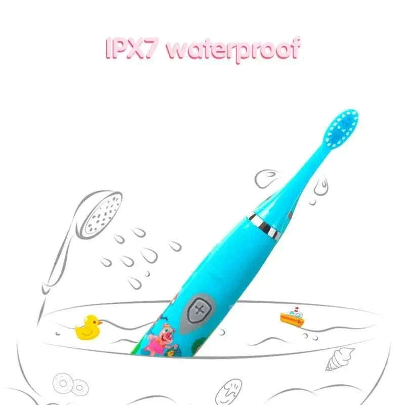 Kids Sonic Electric Toothbrush with Soft Bristles and USB Charging-Pink With 6 Heads