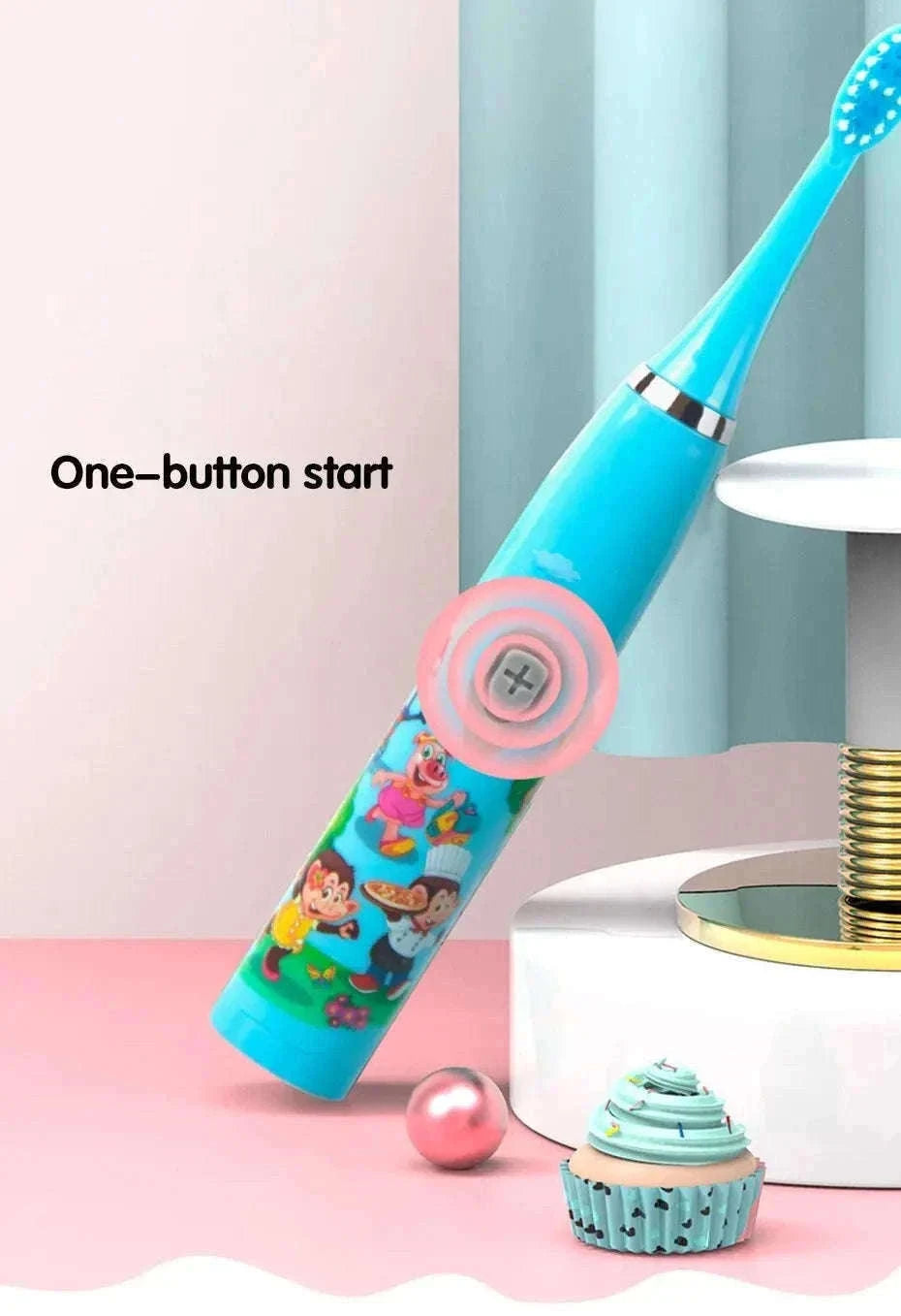 Kids Sonic Electric Toothbrush with Soft Bristles and USB Charging-Pink With 6 Heads