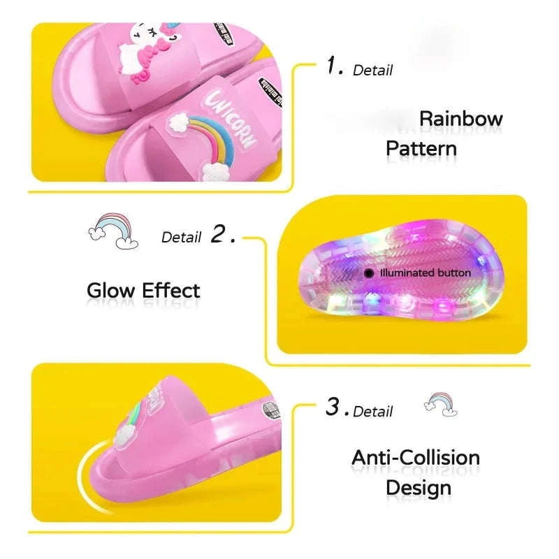 Kids Unicorn Slippers with Light-Up Cartoon Design-Blue 1 / 24-25(Insole 14.5CM)