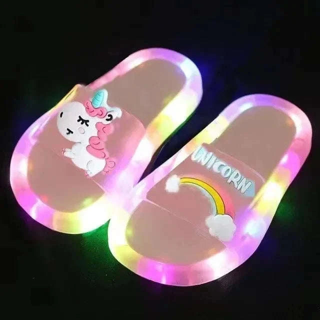 Kids Unicorn Slippers with Light-Up Cartoon Design-Blue 1 / 24-25(Insole 14.5CM)