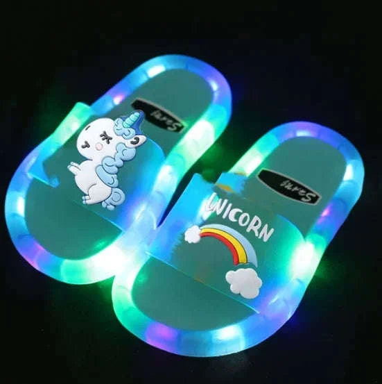 Kids Unicorn Slippers with Light-Up Cartoon Design-Blue 1 / 24-25(Insole 14.5CM)