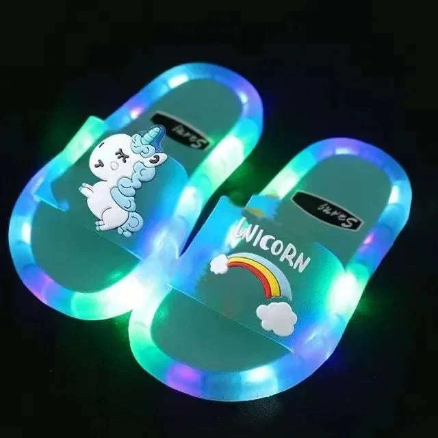 Kids Unicorn Slippers with Light-Up Cartoon Design-Blue 1 / 24-25(Insole 14.5CM)