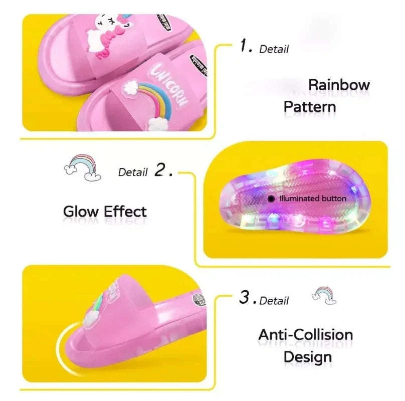 Kids Unicorn Slippers with Light-Up Cartoon Design-Blue 1 / 24-25(Insole 14.5CM)