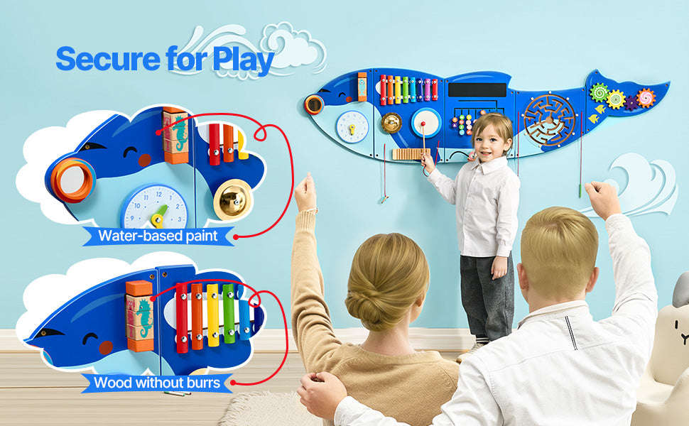 Kids Wall Busy Board with 12 Activities Sensory Learning Toy-Orca / france
