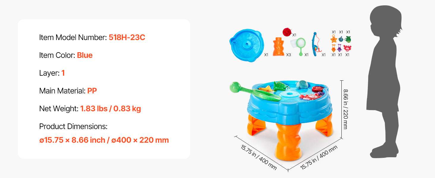 Kids Water Table Playset with Fishing Game & 9 Accessories-Blue / CZECH REPUBLIC