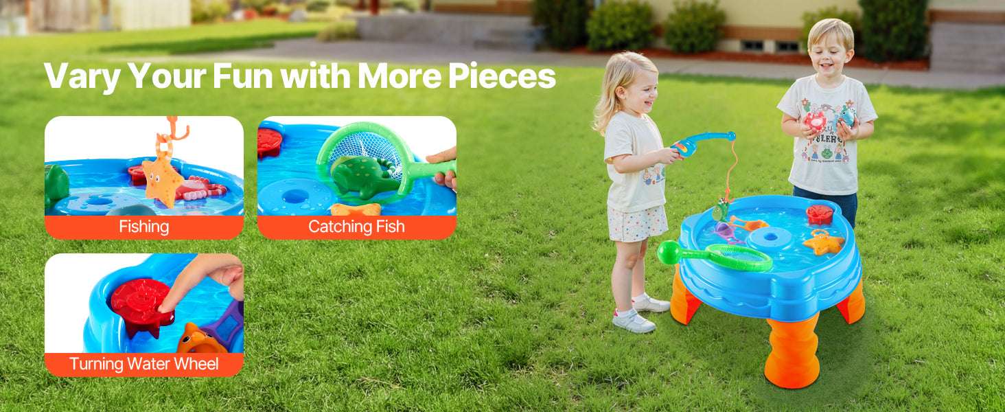 Kids Water Table Playset with Fishing Game & 9 Accessories-Blue / CZECH REPUBLIC