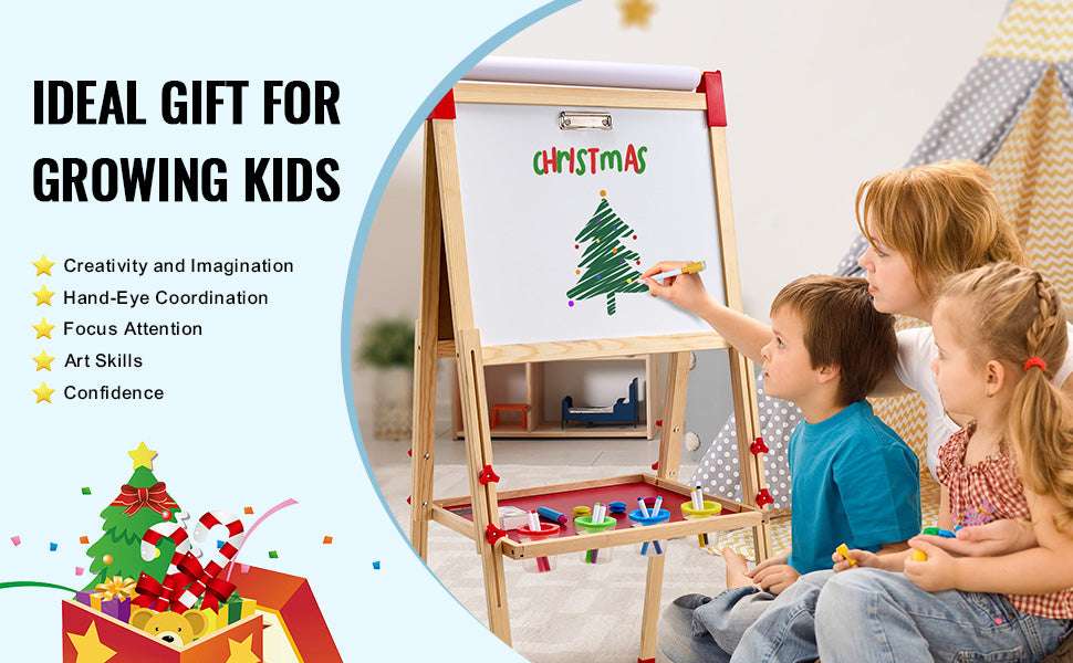 Kids Wooden Art Easel Double-Sided with Chalkboard & Whiteboard Set-1PC / United States