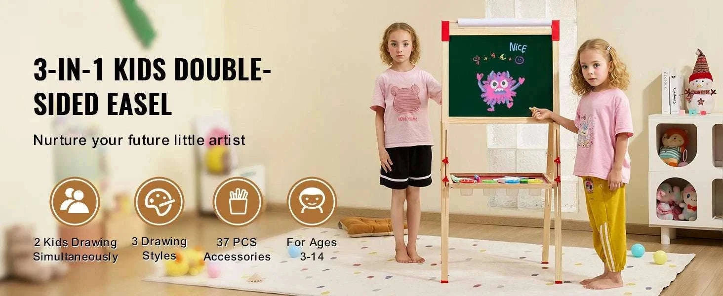 Kids Wooden Art Easel Double-Sided with Chalkboard & Whiteboard Set-1PC / United States