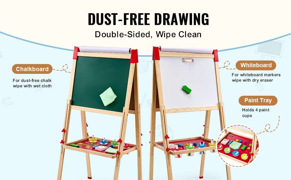 Kids Wooden Art Easel Double-Sided with Chalkboard & Whiteboard Set-1PC / United States