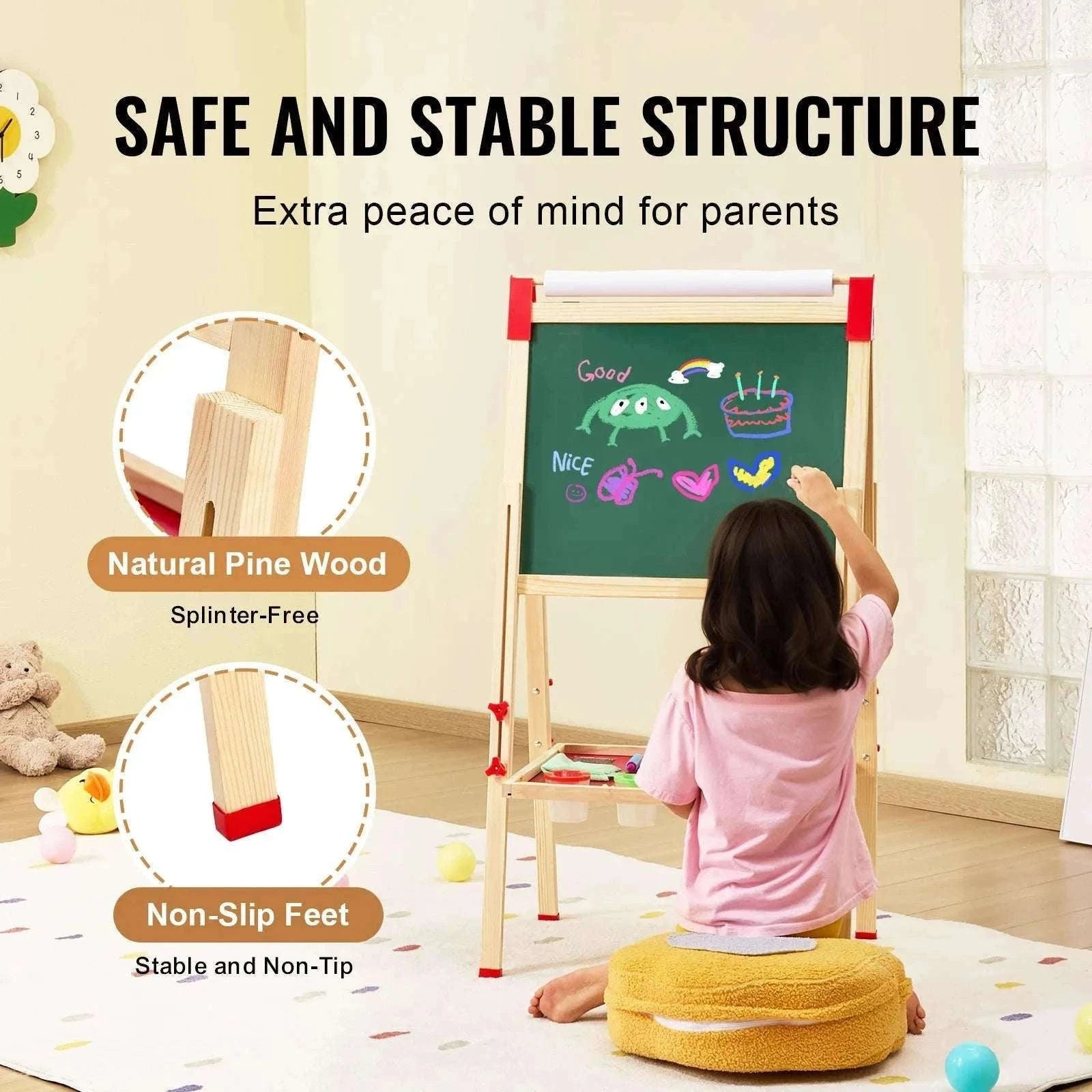 Kids Wooden Art Easel Double-Sided with Chalkboard & Whiteboard Set-1PC / United States