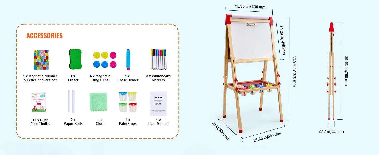 Kids Wooden Art Easel Double-Sided with Chalkboard & Whiteboard Set-1PC / United States
