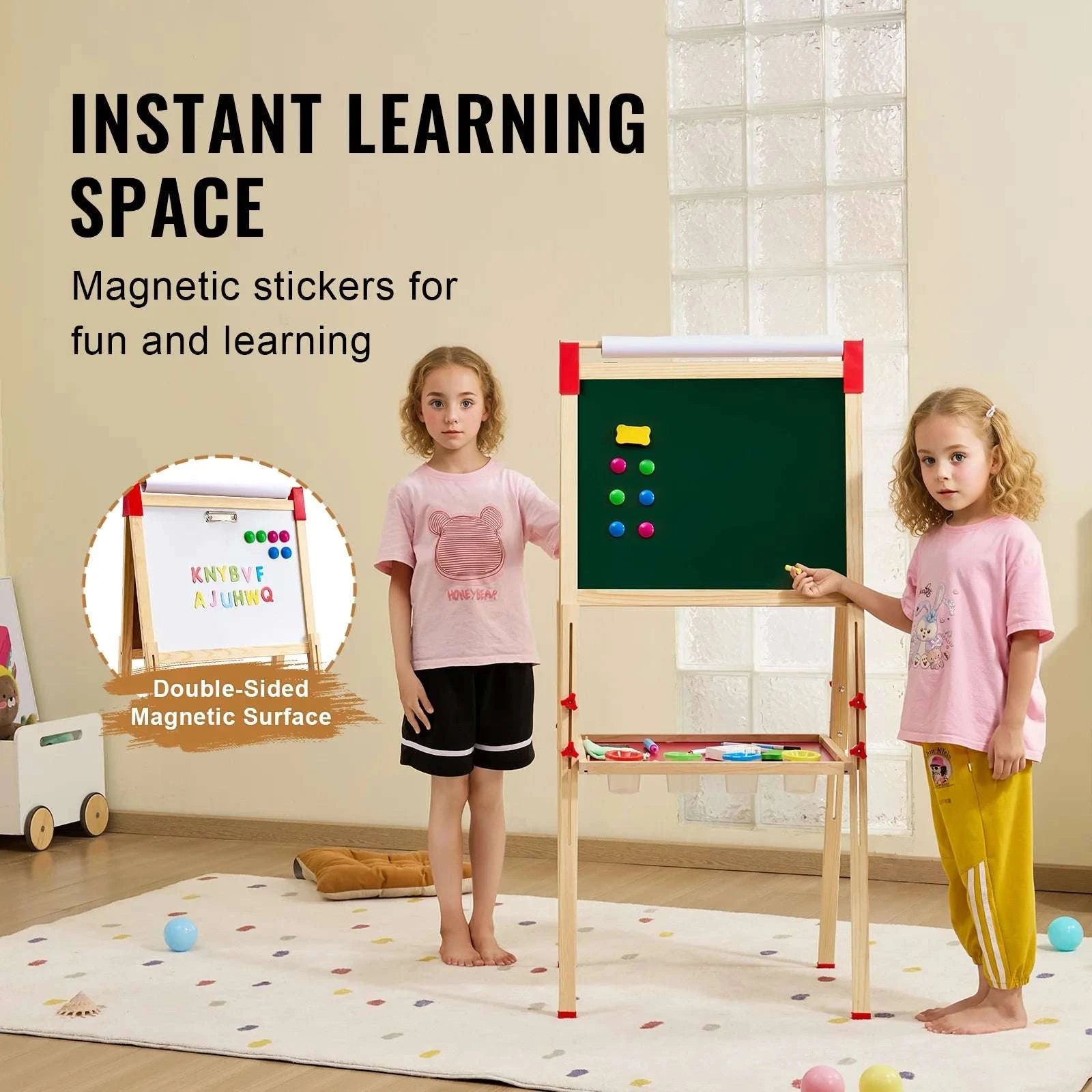Kids Wooden Art Easel Double-Sided with Chalkboard & Whiteboard Set-1PC / United States