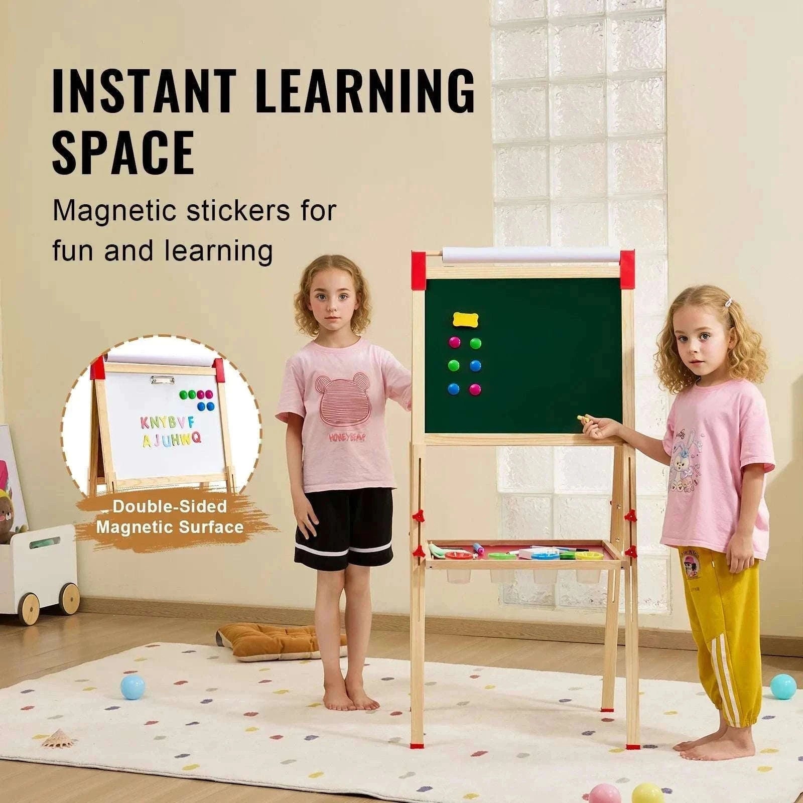 Kids Wooden Art Easel Double-Sided with Chalkboard & Whiteboard Set-1PC / United States