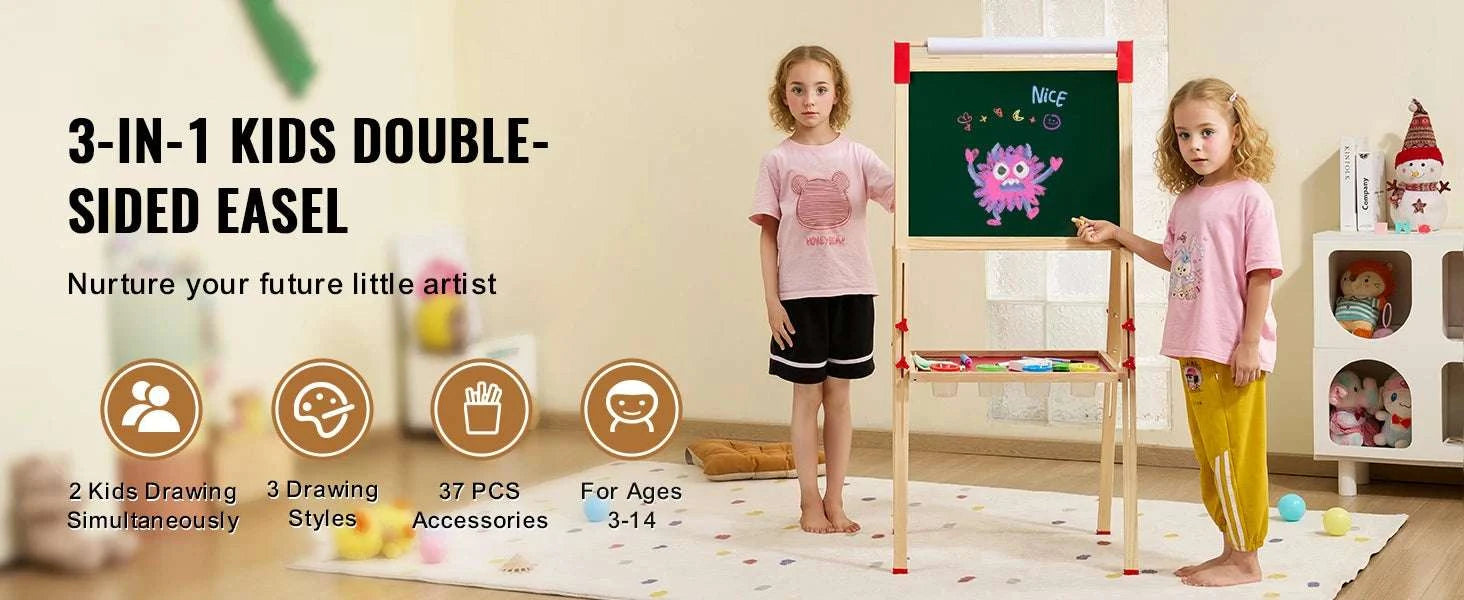 Kids Wooden Art Easel Double-Sided with Chalkboard & Whiteboard Set-1PC / United States