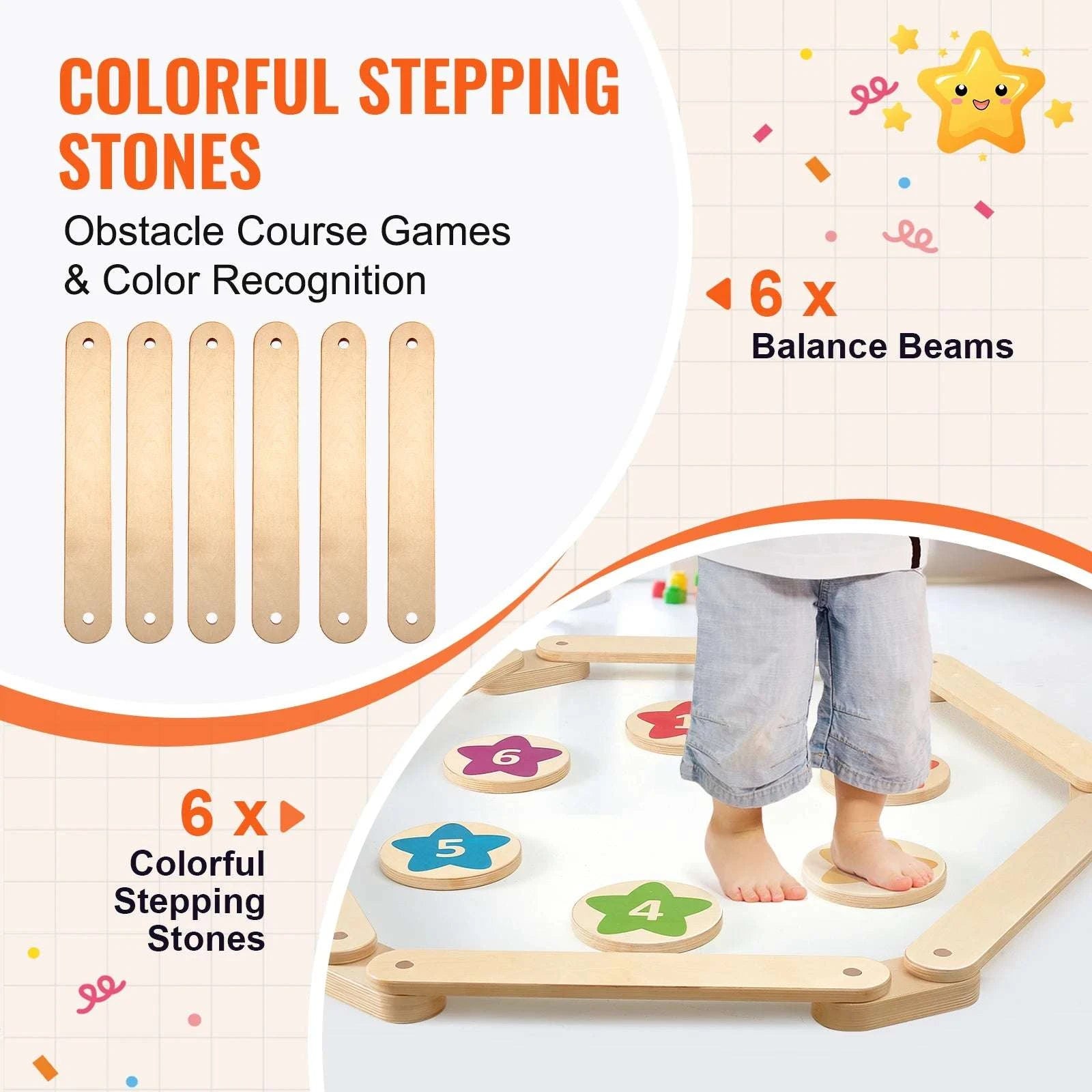 Kids Wooden Balance Beam Set with Stepping Stones (6PCS Montessori Toy)-6pcs / spain