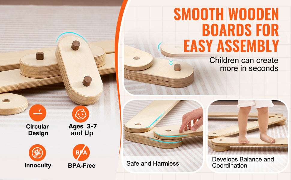 Kids Wooden Balance Beam Set with Stepping Stones (6PCS Montessori Toy)-6pcs / spain