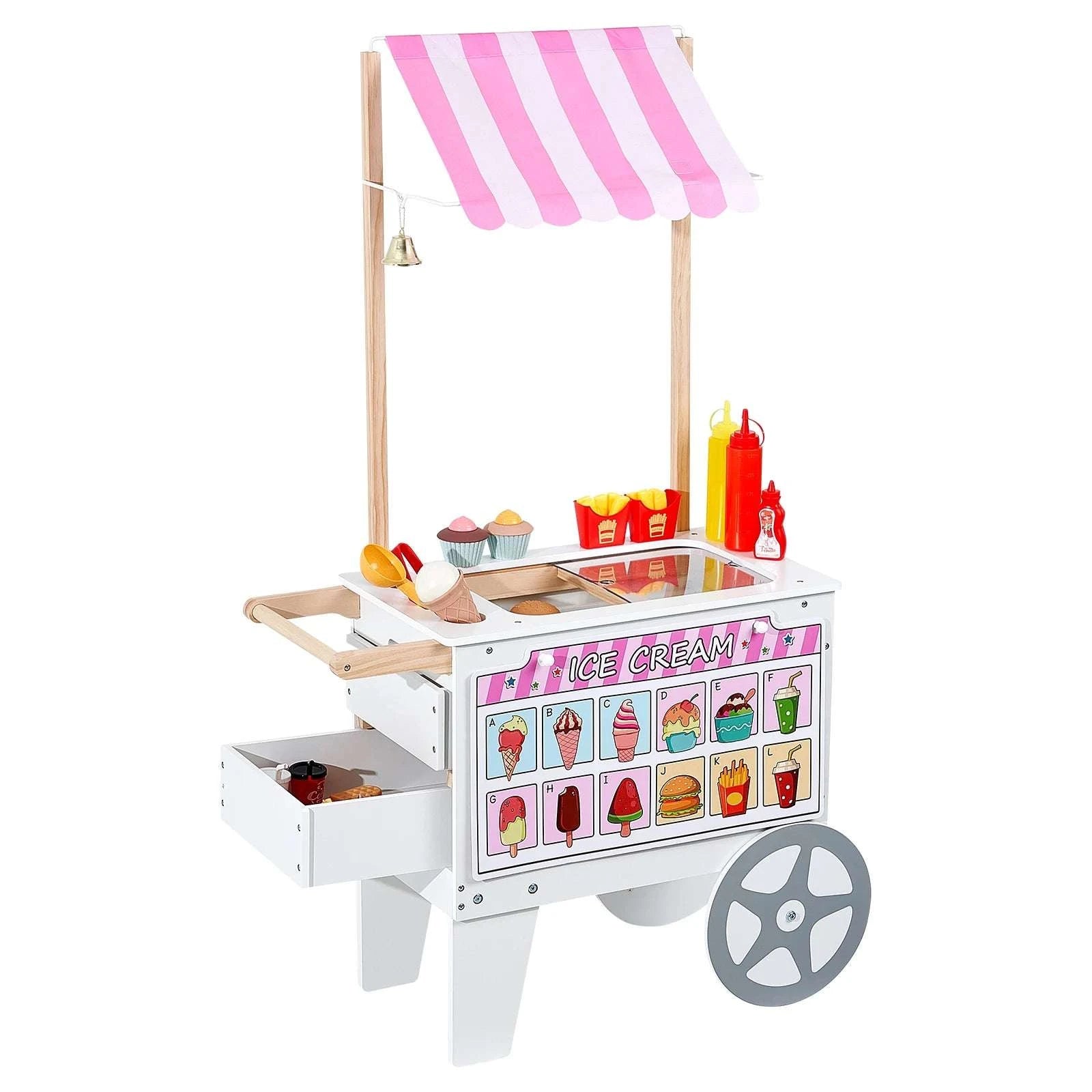Kids Wooden Ice Cream Cart Playset with 20+ Accessories, 2-in-1 Shop-1Set / United States
