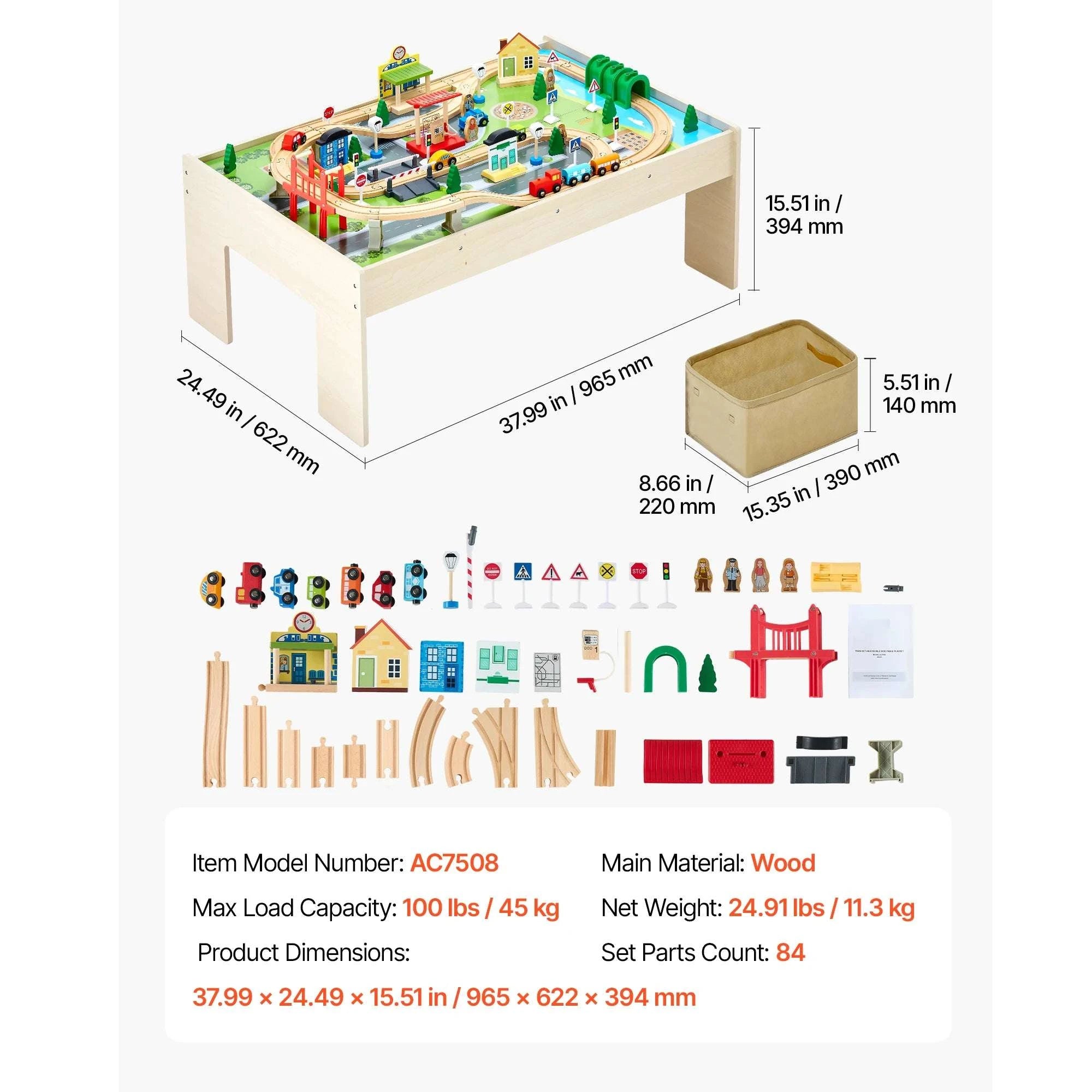 Kids Wooden Train Table Set with Storage & Double-Sided Play Surface-38x24.5x15.5in / United States
