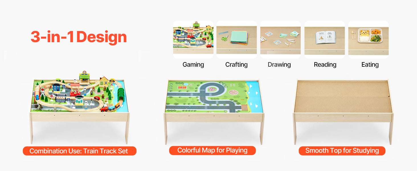 Kids Wooden Train Table Set with Storage & Double-Sided Play Surface-38x24.5x15.5in / United States
