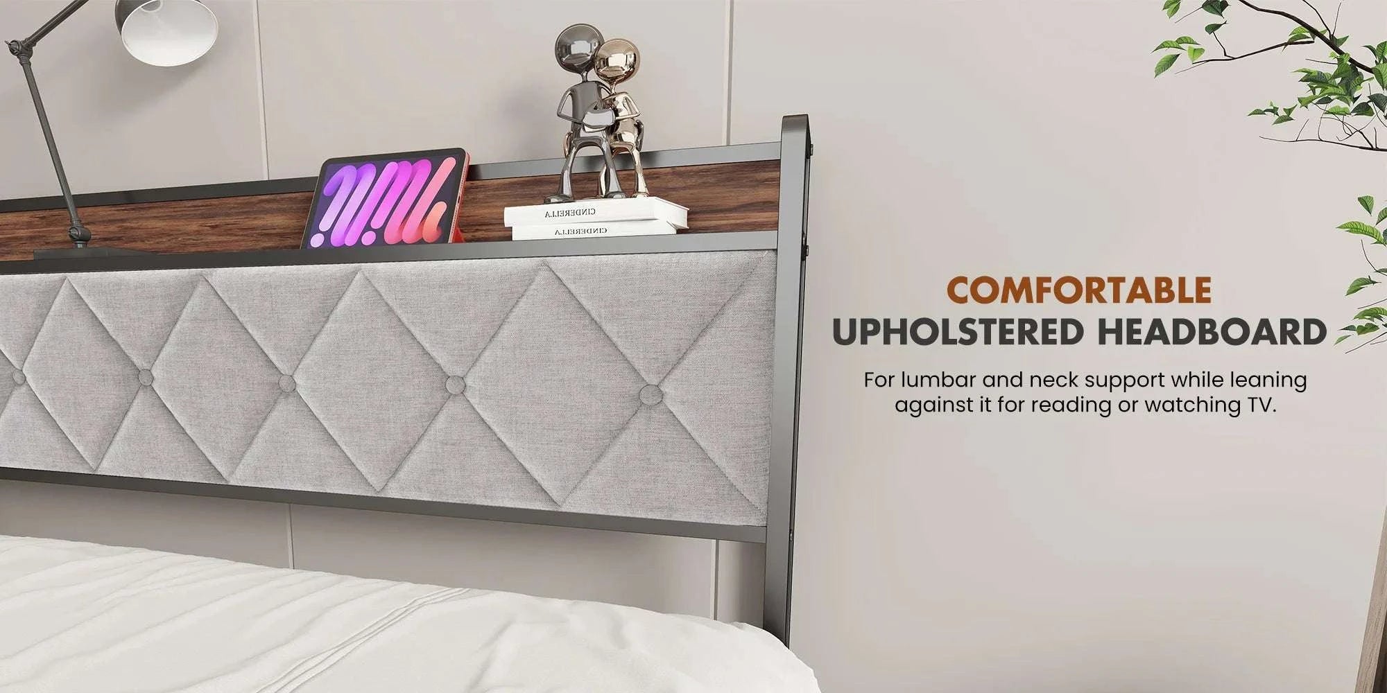 King Size Metal Bed Frame with Storage & Charging Headboard-King / United States
