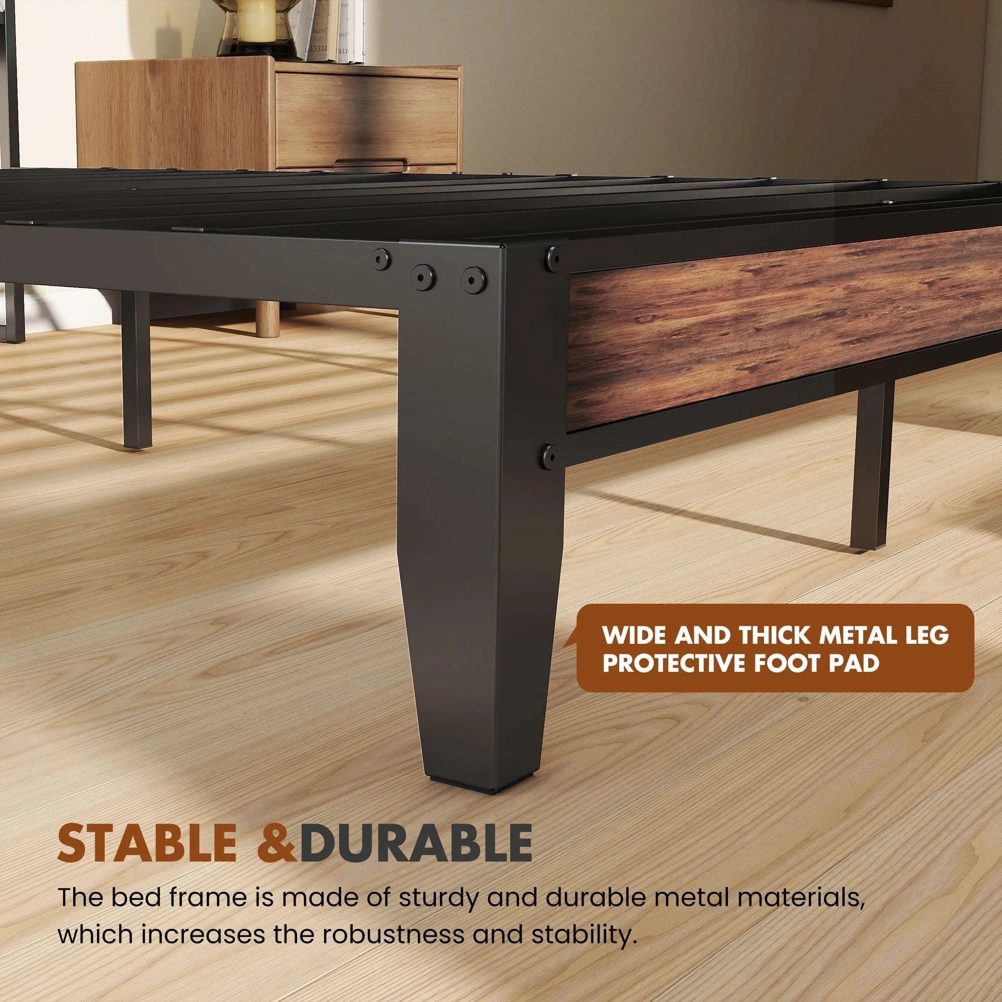 King Size Metal Bed Frame with Storage & Charging Headboard-King / United States