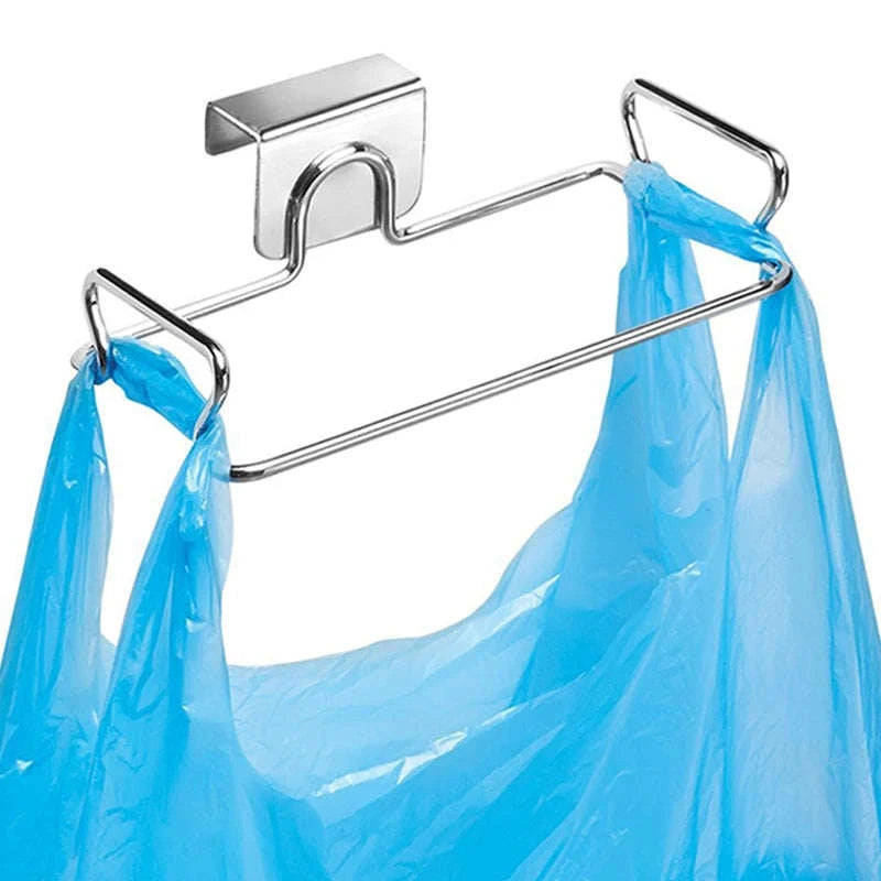 Kitchen Cabinet Door Trash Rack, Stainless Steel Garbage Bag Holder-Black